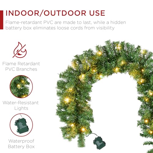 9ft Pre-Lit Christmas Garland for Stairs, Fireplace with 50 Lights W212