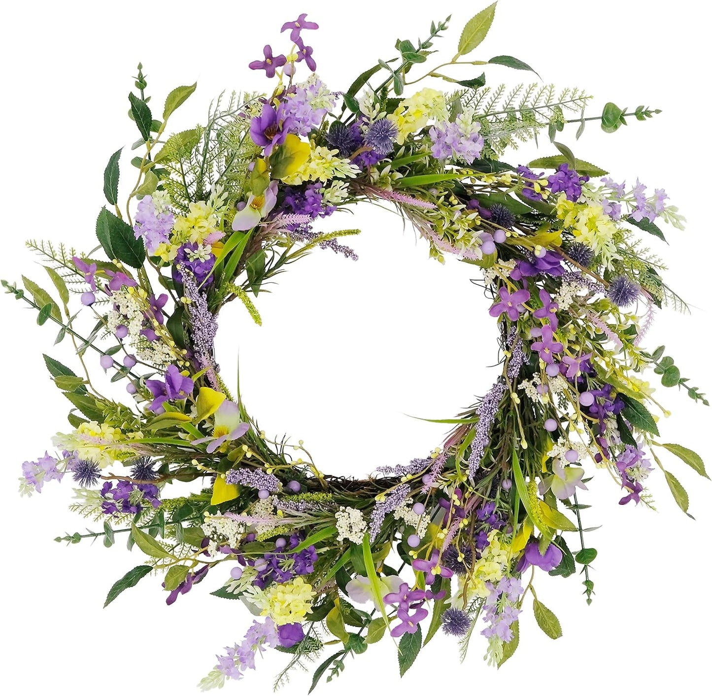 Puleo International 24" Artificial Lavender Floral Spring Door Wreath, Green/Purple