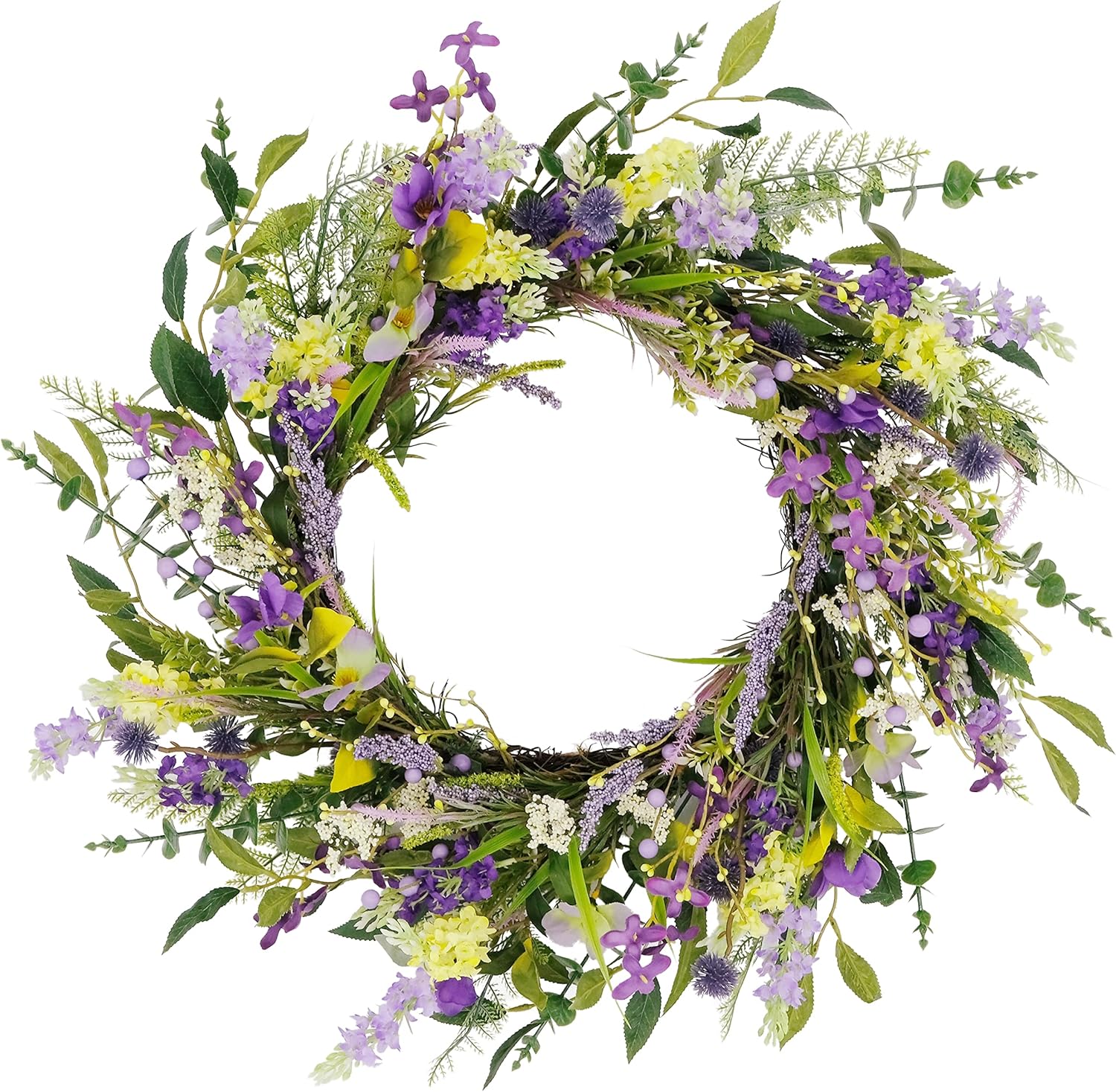 Puleo International 24" Artificial Lavender Floral Spring Door Wreath, Green/Purple
