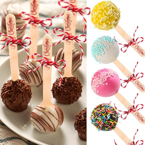 100 Set Christmas Wooden Spoons for Hot Cocoa, Chocolate, and Baking A7471