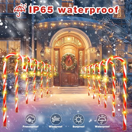 Solar Candy Cane Lights, 12-Piece Outdoor Pathway Set, 8 Modes V601