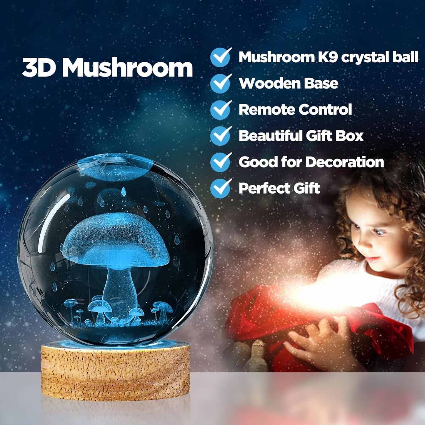 Mushroom Crystal Ball Night Light with Remote Control Y494782