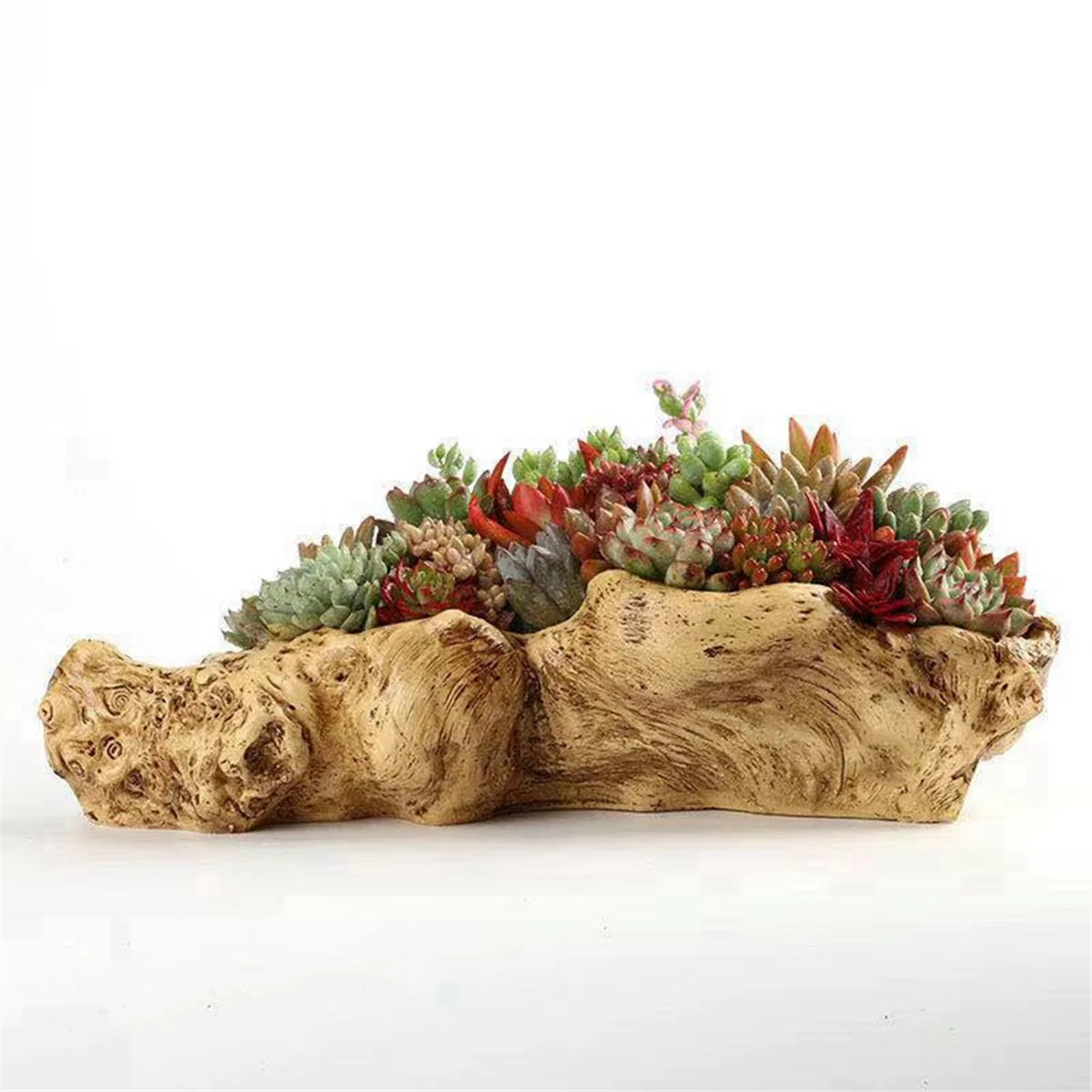 Rustic Resin Tree Stump Planter with Artificial Driftwood B116309