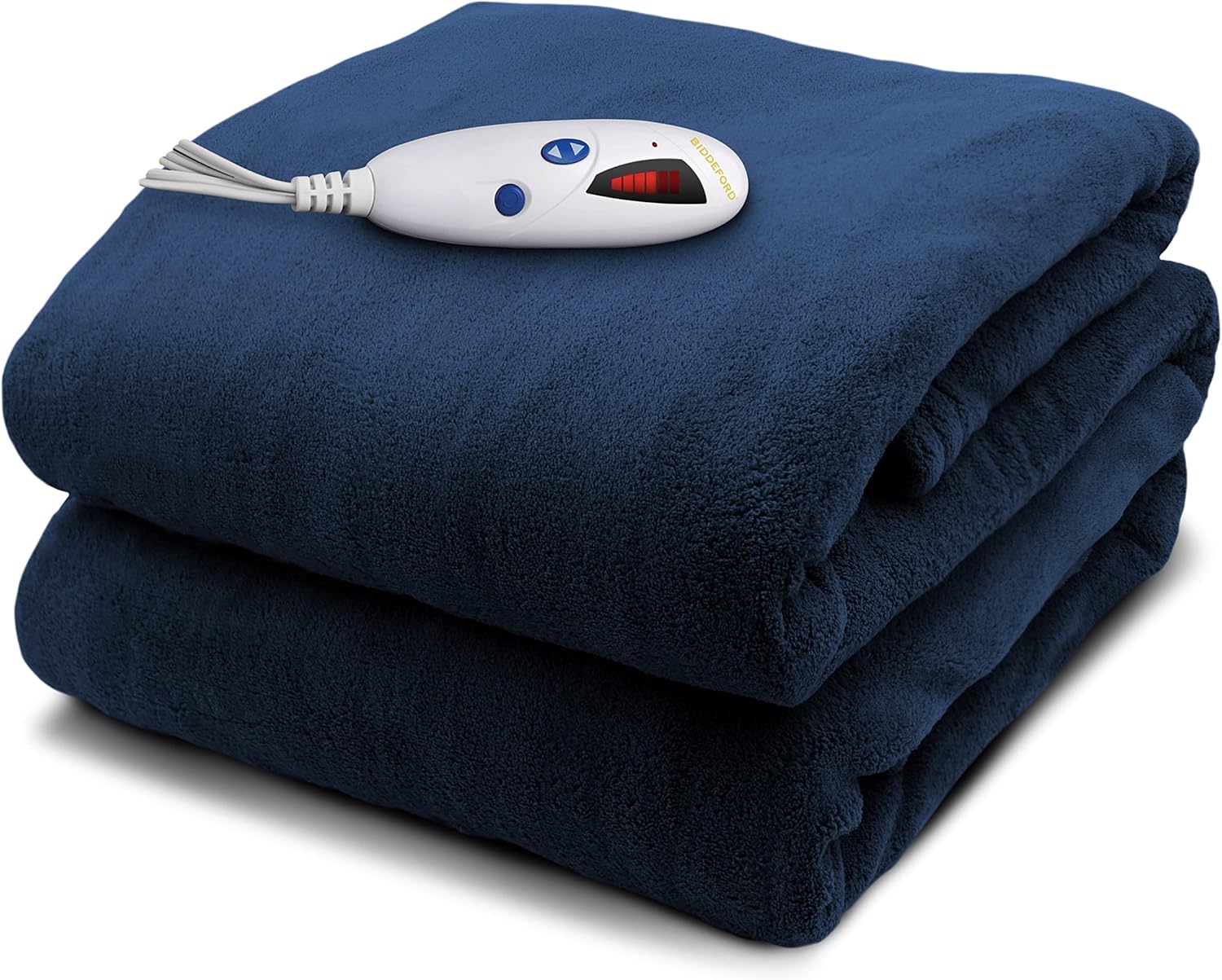 Biddeford Blankets Microplush Electric Heated Throw Blanket with Adjustable Heat Settings and Auto Shut-Off Timer, Machine Washable, Digital Controller, Throw, Navy