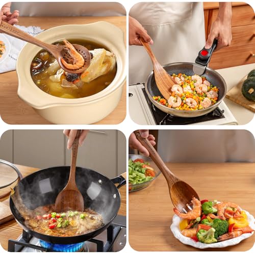 Christmas Wooden Spoons for Cooking, 10 Pcs Natural Teak Kitchen Utensils Set S557967