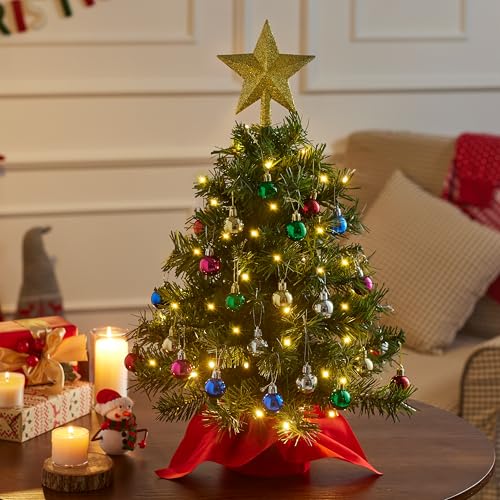 24" Mini Christmas Tree Tabletop Set with LED Lights and Ornaments V8406