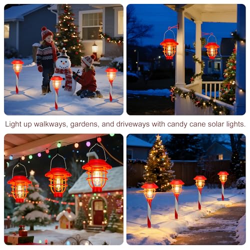 6 Pack Solar Pathway Lights Outdoor Christmas Decorations, Waterproof Candy Cane for Yard Walkway S64243