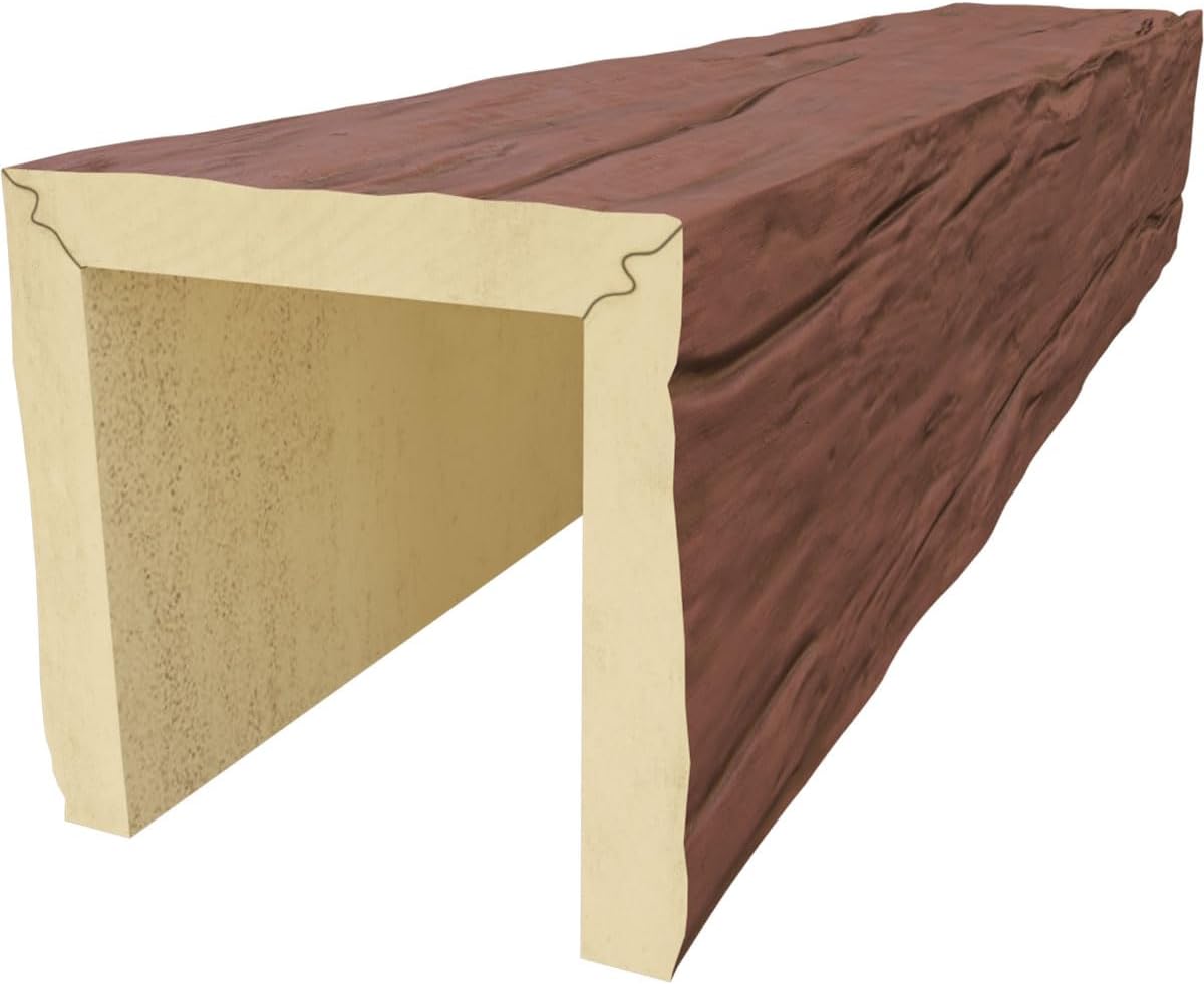 3-Sided Faux Wood Ceiling Beams, 8-in W x 8-in H x 8-ft L, Redwood B83090