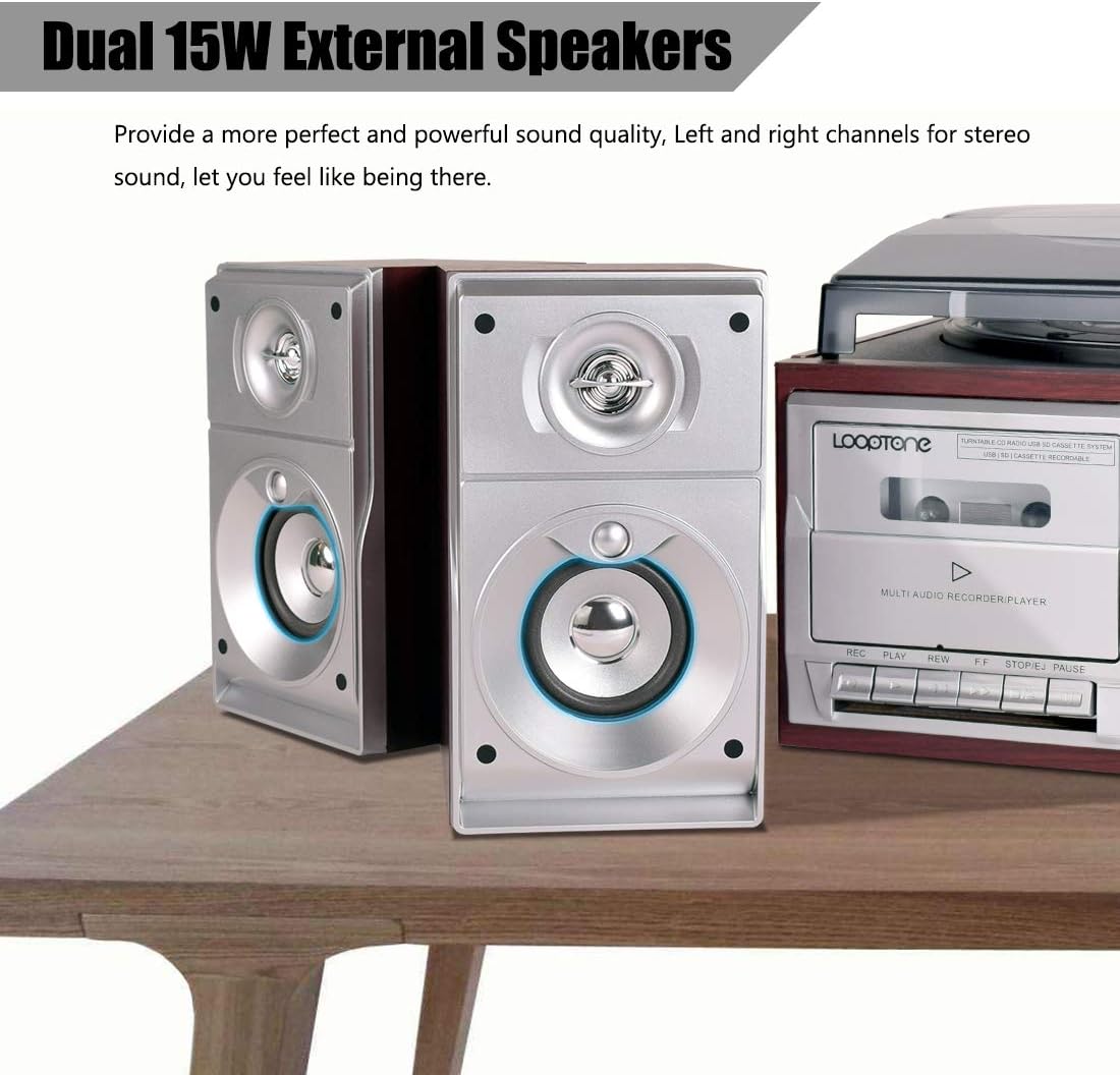 Vinyl Record Player with Dual 15W Speakers, Bluetooth, 3-Speed Turntable Z698