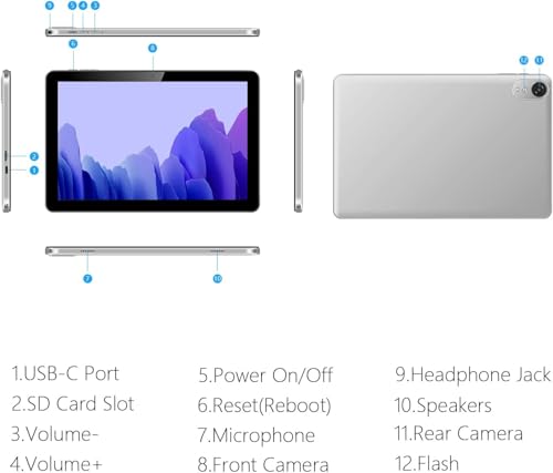 10 Inch Android Tablet with Keyboard Mouse, 6GB RAM 64GB ROM L2332