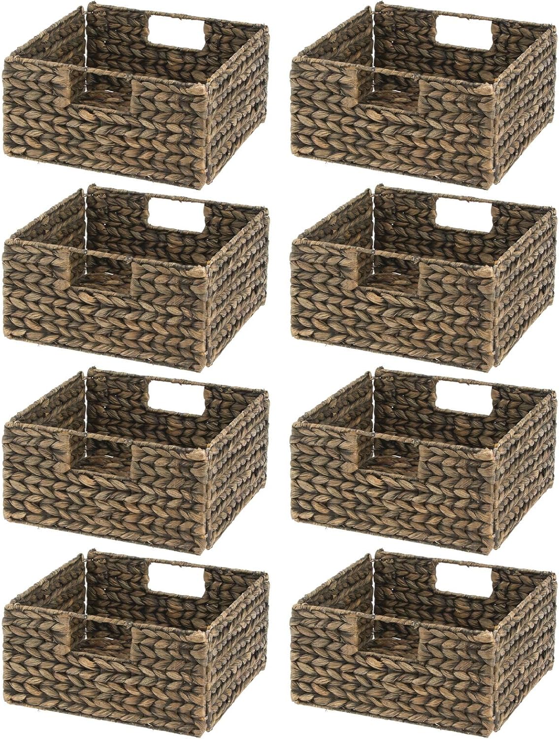 Woven Hyacinth Bin Basket Organizer with Handles - Foldable Storage for Kitchen Pantry, Cabinet, Cupboard X957