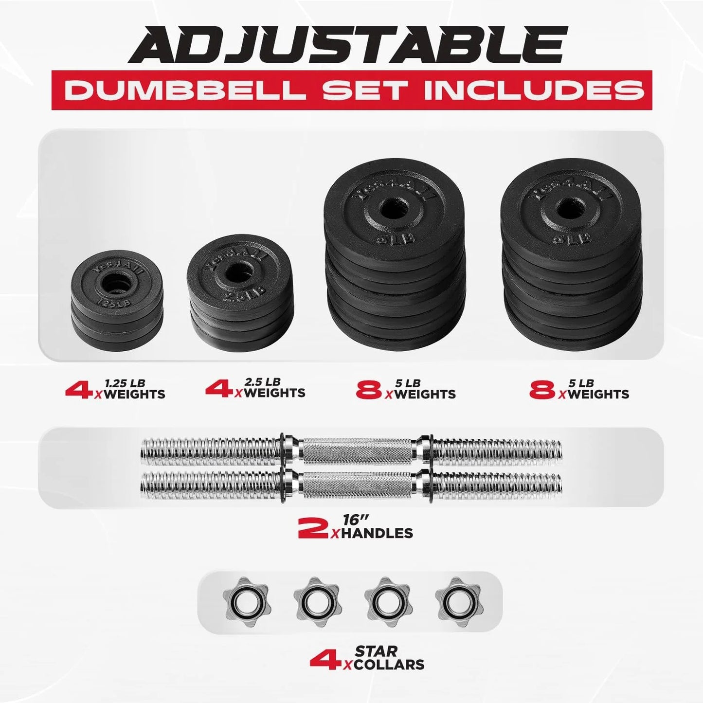 Adjustable Dumbbell Set 105 lbs, Cast Iron Pair for Home Gym K9857