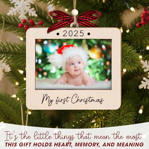 Christmas Ornament Picture Frame - Wooden Landscape Photo Frame for Tree U75225