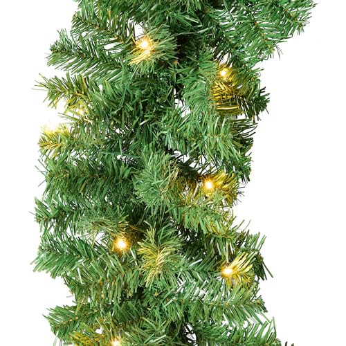 9ft Pre-Lit Christmas Garland for Stairs, Fireplace with 50 Lights W212