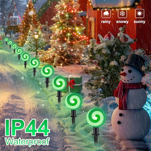 Unicorn Christmas Lollipop Pathway Lights, 10 LED Peppermint String Lights with Stakes M138626