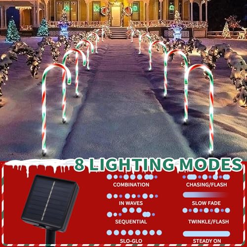 Candy Cane Lights Outdoor Pathway 15FT Solar Christmas Yard Decoration I41159
