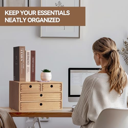 Natural Wooden Desktop Organizer with 3 Drawers D235