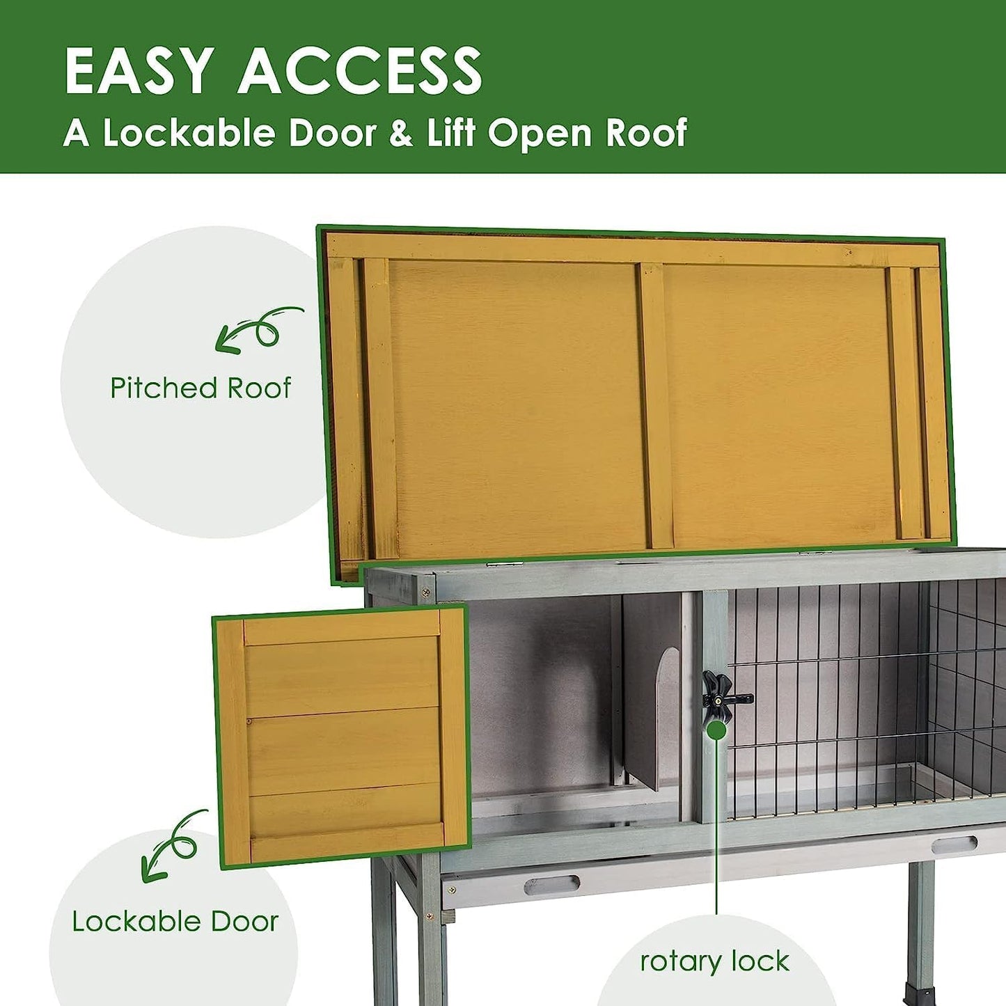 Elevated Wooden Rabbit Hutch with Openable Roof and Pull-Out Tray K7904