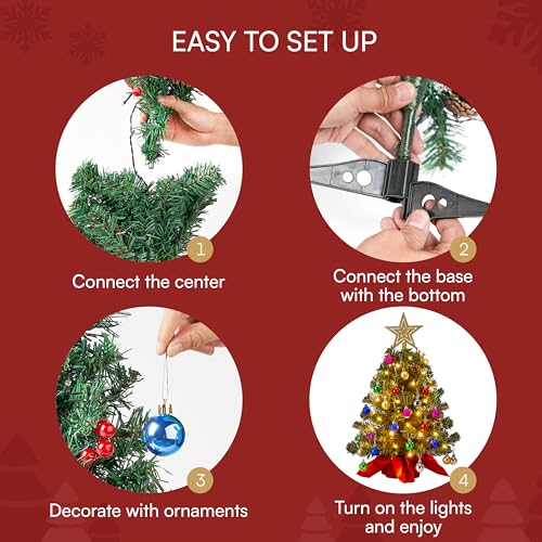 24" Mini Christmas Tree Tabletop Set with LED Lights and Ornaments V8406