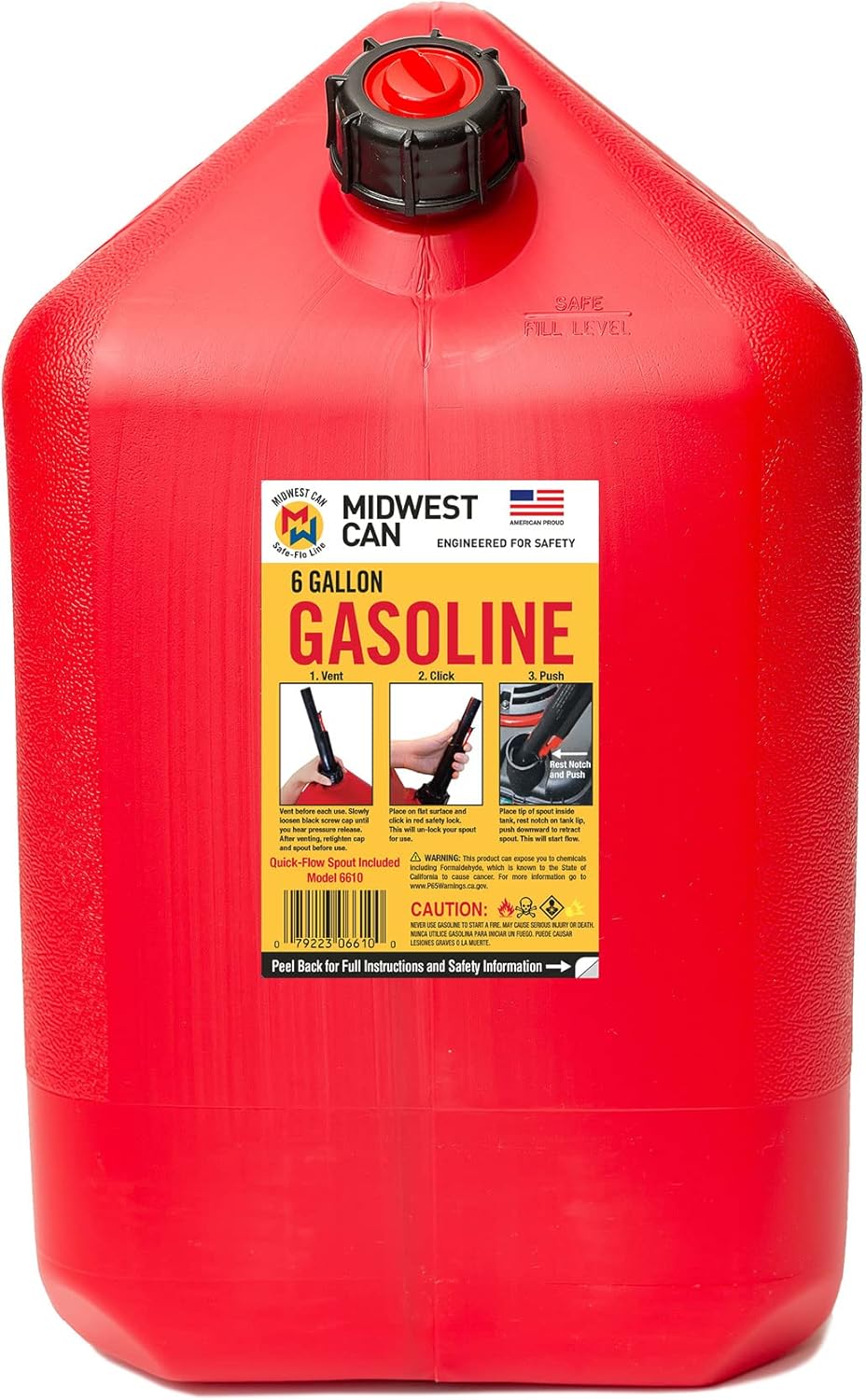 Quick Flow Auto Shut Off Gasoline Can - 6 Gallon E3605