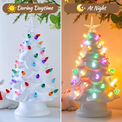 Ceramic Christmas Tree, Pre-lit Tabletop with Multicolored LED Lights, Battery Operated G1053
