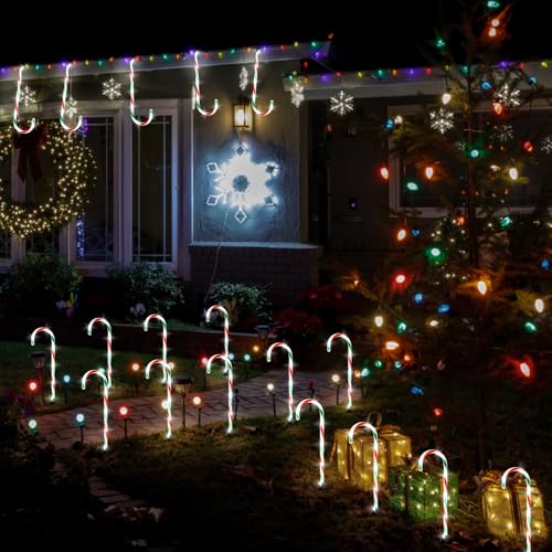 Candy Cane Lights Outdoor Pathway 15FT Solar Christmas Yard Decoration I41159