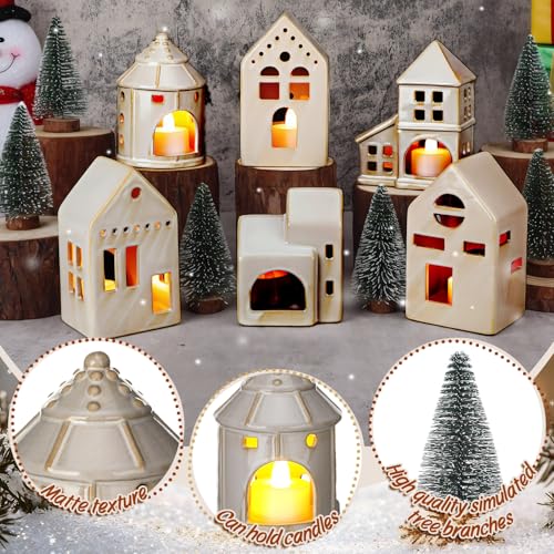 Ceramic Christmas Village Houses with LED Lights for Tabletop Mantle Decor A8359