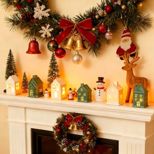 Ceramic Christmas Village Houses LED Lighted Set for Tabletop Mantel Decor D9921