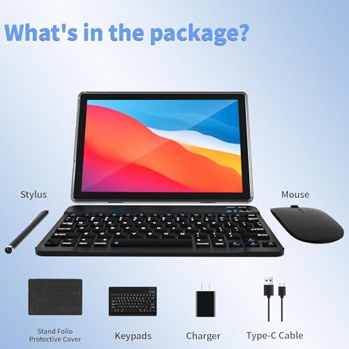 10 Inch Android Tablet with Keyboard Mouse, 6GB RAM 64GB ROM L2332