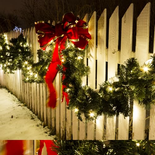 Pre-Lit Artificial Christmas Garland with Dual Color LED Lights and Timer A483