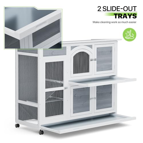 Rabbit Hutch Outdoor 2 Story Bunny House Cage with Wheels and Removable Trays W925