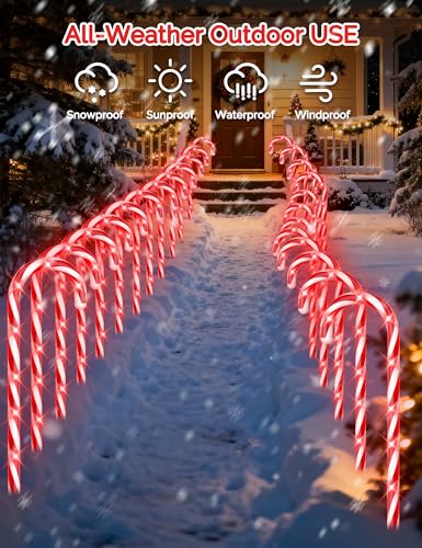 24 Pack Solar Christmas Candy Cane Lights Outdoor Pathway Decorations with 168 Warm Lights K364