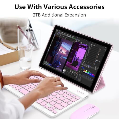 Tablet 10 Inch, 18GB RAM 128GB ROM, 2 in 1 with Keyboard Mouse Stylus K7381