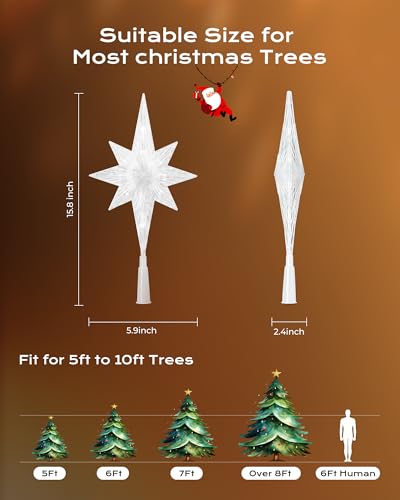 Christmas Tree Topper Star Lighted 3D Pentagram with 10 Bulbs Plug In G721