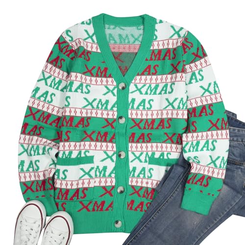 Funny Christmas Cardigan for Women Open Front Knit Coat U698