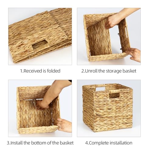 Wicker Storage Cubes with Handles, Foldable Square Baskets X80598