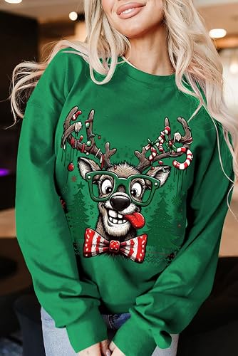 Funny Reindeer Graphic Sweatshirt Oversized Christmas Pullover J1348