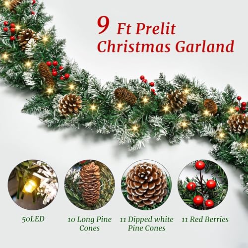 Christmas garland with lights, 9ft, battery operated with timer B505