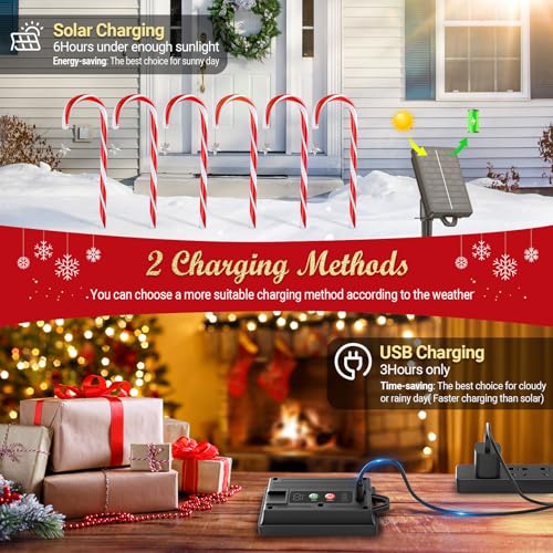 Solar Candy Cane Lights for Outdoor Christmas Decor, 72 LEDs, 10 Modes N711