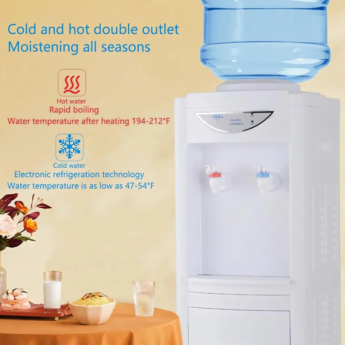 Water Cooler Dispenser for 5 Gallon Bottle, Top Loading, Hot and Cold, with Storage Cabinet C42687