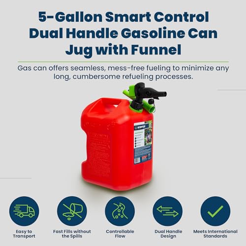 5 Gal Dual Handle Gasoline Can with Controllable Flow Nozzle S8825