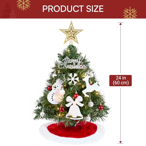 24" Mini Christmas Tree Tabletop Set with LED Lights and Ornaments V8406