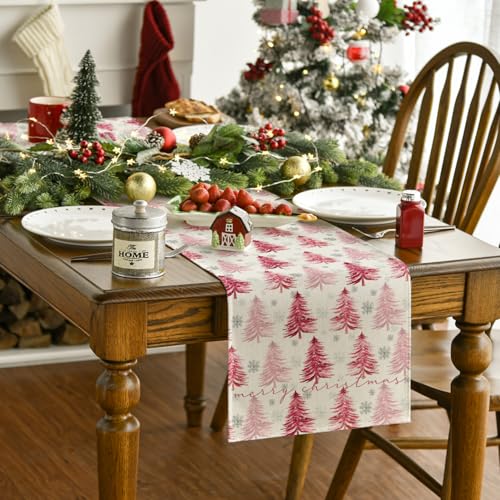 Snowflake Christmas Table Runner, Winter Green Kitchen Dining Decoration 13x72 Inch G642