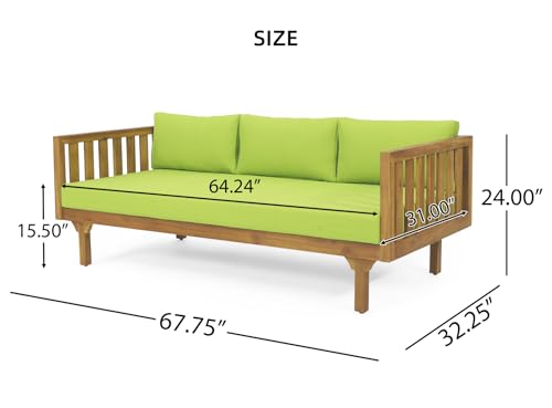 Outdoor 3 Seater Daybed with Cushions, Acacia Wood Patio Sofa H423